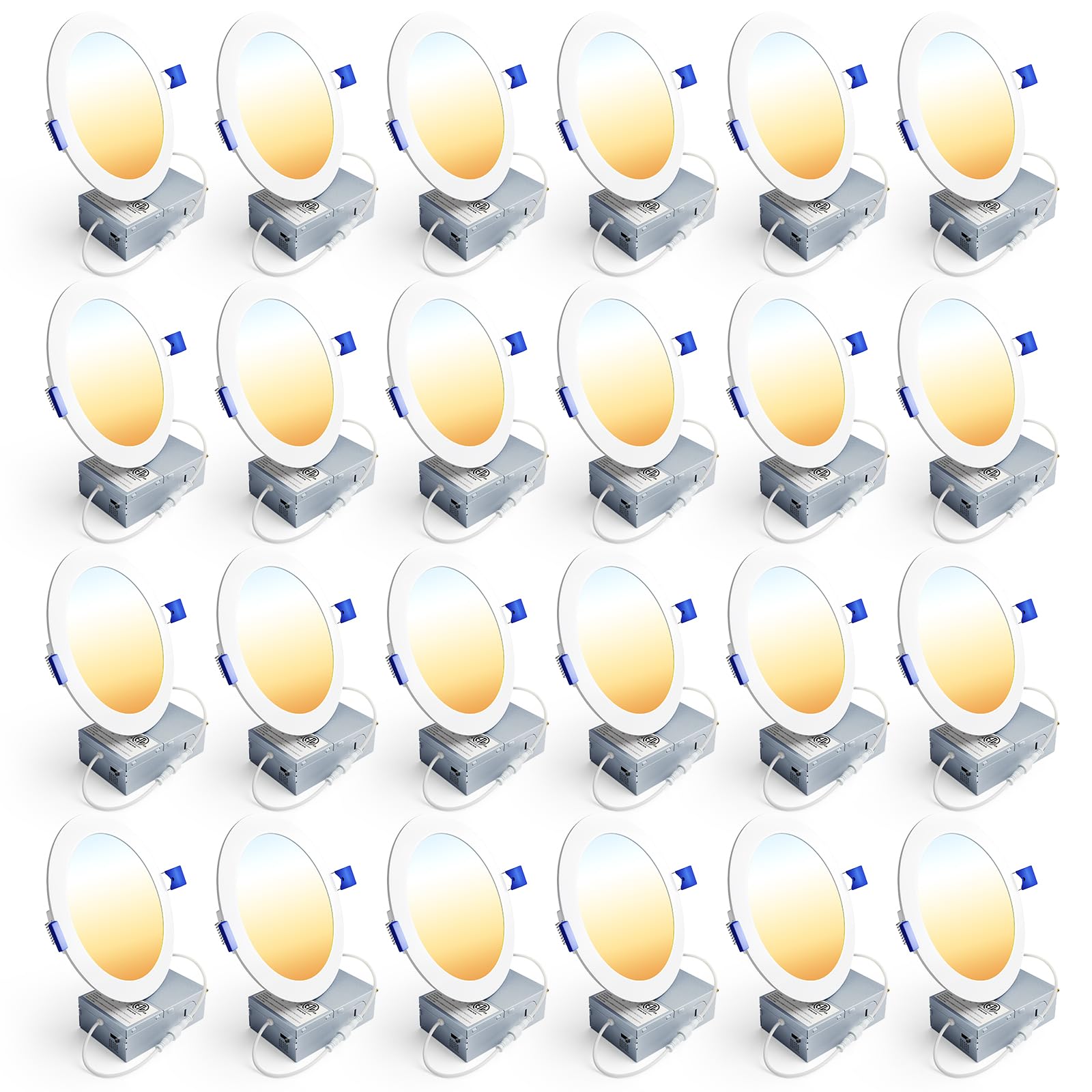 Ensenior 24 Pack 6 Inch LED Recessed Ceiling Light, Dimmable, 2700K-5000K 5CCT, 1200LM 12W 120V, High Brightness Canless Wafer Downlight - ETL&FCC&IC