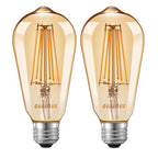 Qualilux Dusk to Dawn ST19 LED Edison Light Bulbs, Vintage Amber Glass, 2300K Amber Warm, 6.5W=60W, Non-Dimmable Auto On/Off Light Sensing LED Filament Bulb Outdoor, 700LM, E26, 2-Pack, HQ-H027