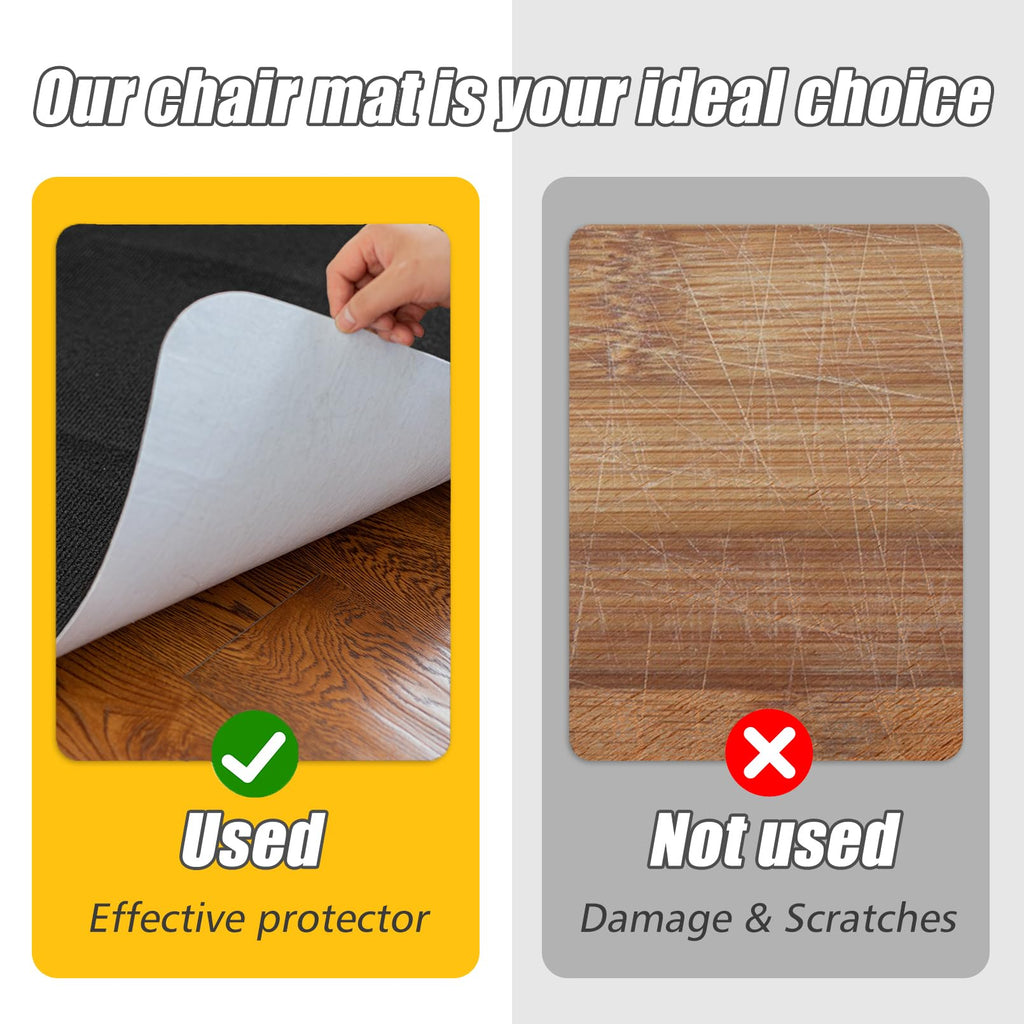 Sycoodeal Office Chair Mat for Hardwood Floor,Office Computer Gaming Chair Mat for Tile Floor,Large Floor Protector Rug,Anti-Slip,Easy to Clean,Pure Black(48"x36")