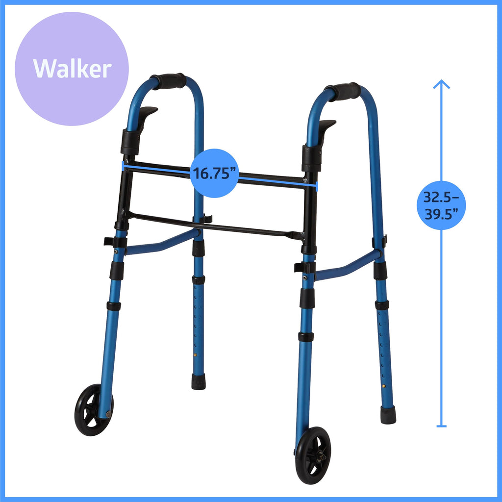 Medline Walker and Cane Combo Kit for Caregivers, Seniors and Adults: Mobility Aid for Seniors, Adults with Leg or Foot Injuries - 1 Ct.