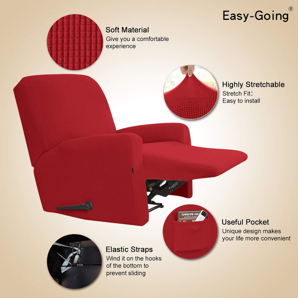 Easy-Going Recliner Stretch Sofa Slipcover Sofa Cover 4-Pieces Furniture Protector Couch Soft with Elastic Bottom Polyester Spandex Jacquard Fabric Small Checks(Recliner,Christmas Red,Large)