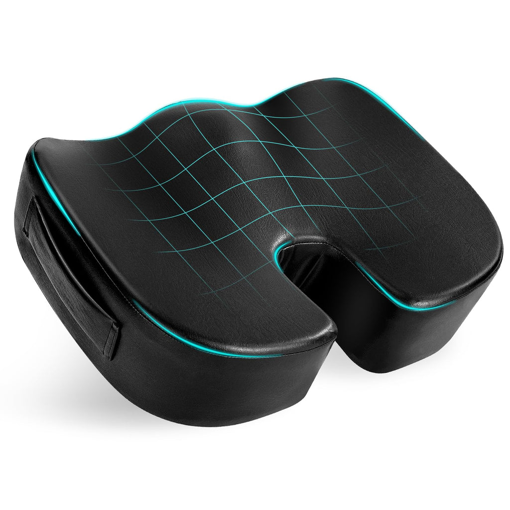 Luxury Seat Cushion, 4 Inch Extra Thick Memory Foam for Pressure Relief, Sciatica, Tailbone Pain & Back Pain Relief, Multi-Use for Bleachers, Car, Gaming, Office Chair (Black)