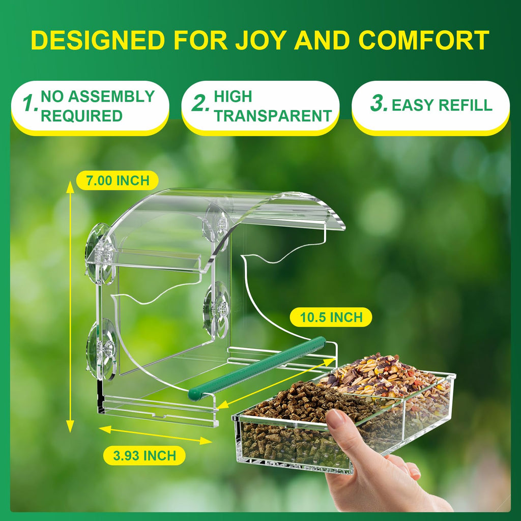 BPYOT Clear Acrylic Window Bird Feeder for Outside with 4 Strong Suction Cups and Detachable Seed Tray, are Unique Gardening Gifts for Parents/Elderly Grandpa/Grandma/Grandparents