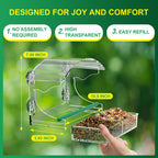 BPYOT Clear Acrylic Window Bird Feeder for Outside with 4 Strong Suction Cups and Detachable Seed Tray, are Unique Gardening Gifts for Parents/Elderly Grandpa/Grandma/Grandparents