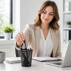 Mesh Pencil Holder Metal Pen Cup Black for Desk, 6 Pack Office Desk Organizer for Business, School & Home