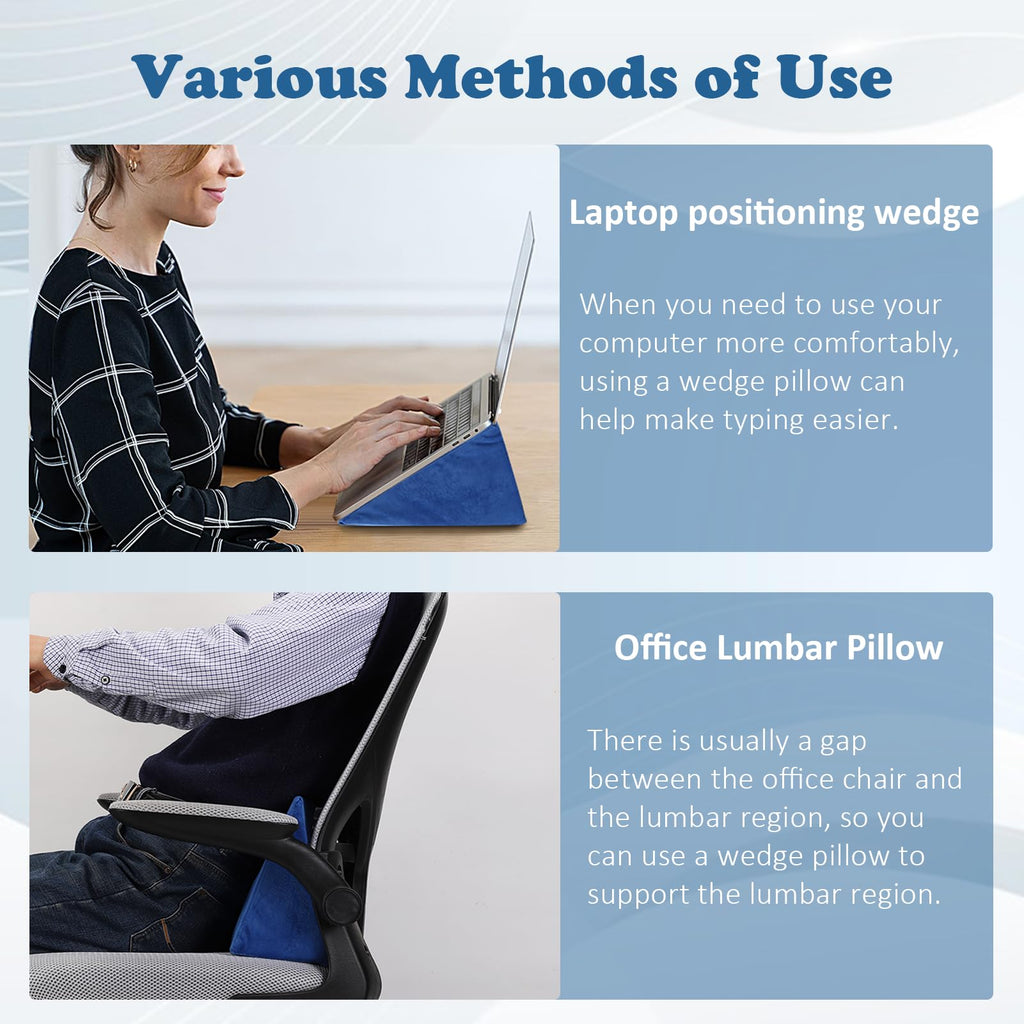 Small Wedge Pillow, Wedge Pillow for Bed Sores, Positioning Pillow, Positioning Wedge, Mini Pillow for Laptop and Yoga, Small Foam Wedge for Chair (1 Unit, Blue)
