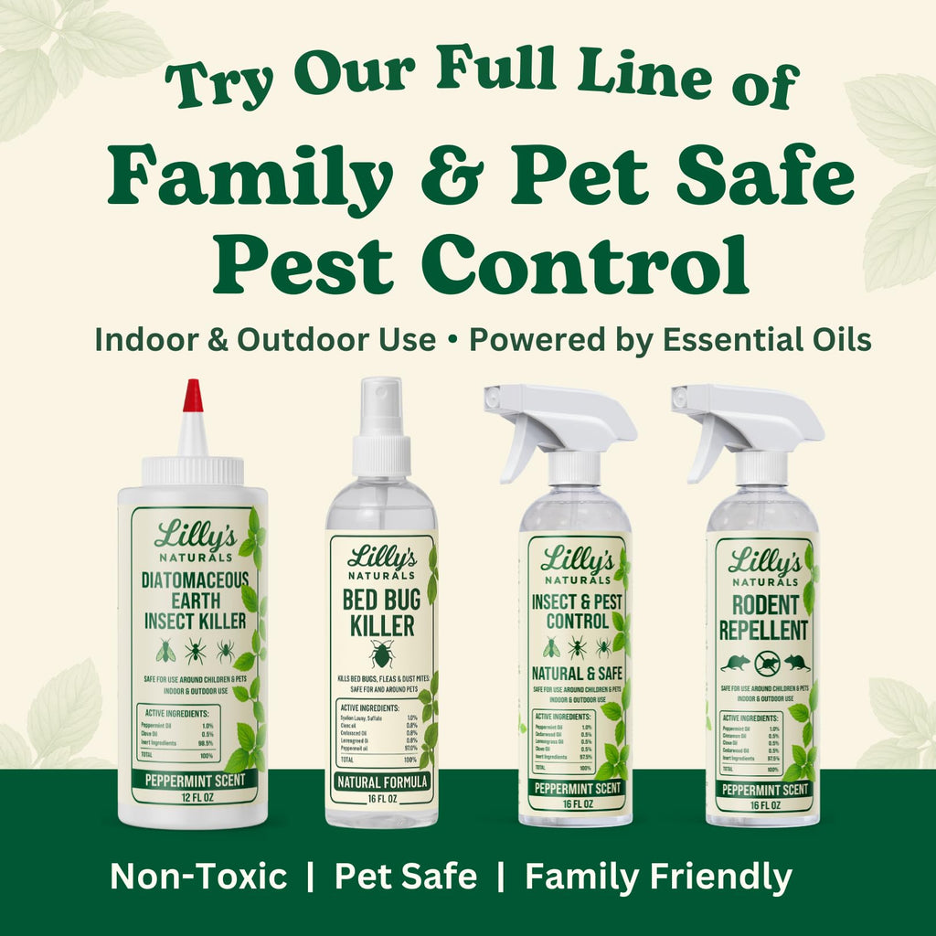 Diatomaceous Earth Food Grade with Peppermint Oil Crawling Insect Killer | Indoor Pest Control Powder for Bed Bug, Roach, Ant, Fleas | Lilly's naturals, 12 fl oz
