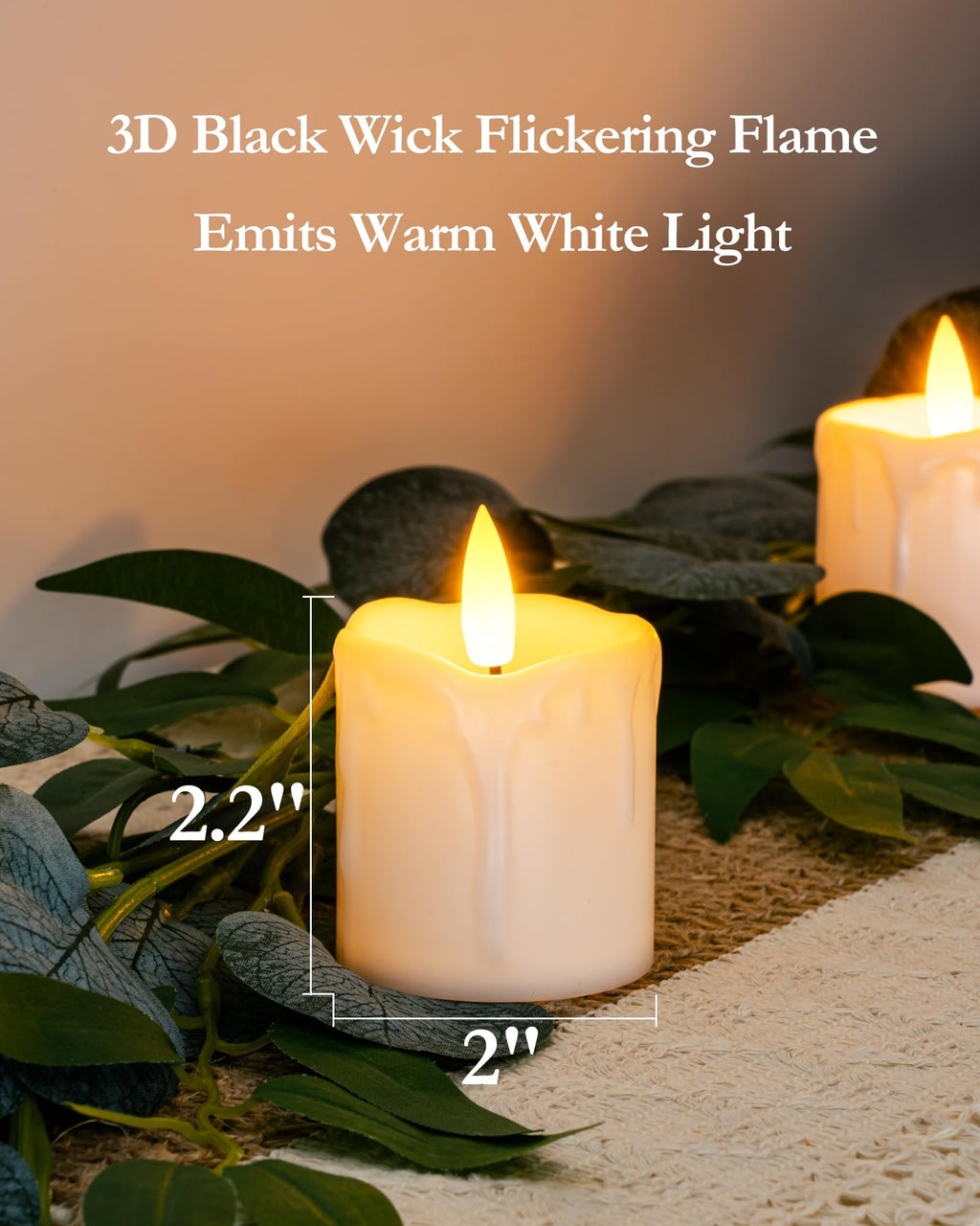 Homemory 2" x 2" Timer Flickering Flameless Votive Candles, Realistic White Battery Operated Candles, 6Pack 400+Hour 3D Wick Electric Fake Candles for Christmas, Wedding, Home Decor