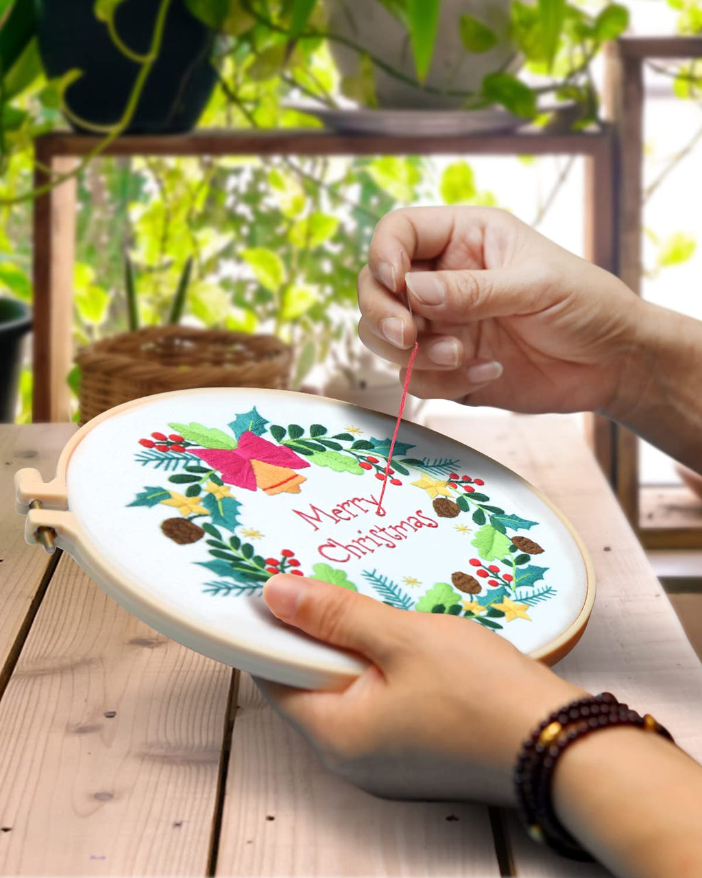Christmas Embroidery Kit for Adult Beginners, 3 Sets Embroidery Stitch Practice kit Include Embroidery Cloth Hoops Threads for Craft Lover Hand Stitch (Santa Claus & Tree & Wreath)