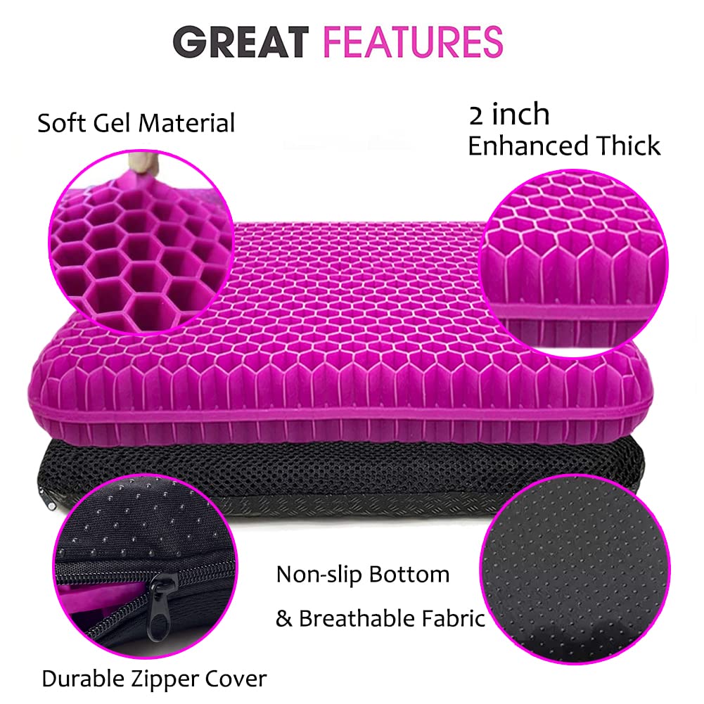 Gel Seat Cushion for Long Sitting, Extra Thick Gel Cushion for Wheelchair Soft Chair Pads Cushion for Office Home Chairs Car Seats Long Trips - Back Sciatica Hip Tailbone Pain Relief Cushion (Violet)