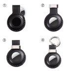 KEEPXYZ Genuine Leather Airtag Holder Suitable for Apple Airtag Keychain Leather, Secure Air Tag Holder with Stainless Steel Ring Lock, Durable Airtag Case Cover Key Ring - Black V2.0 (Hole)