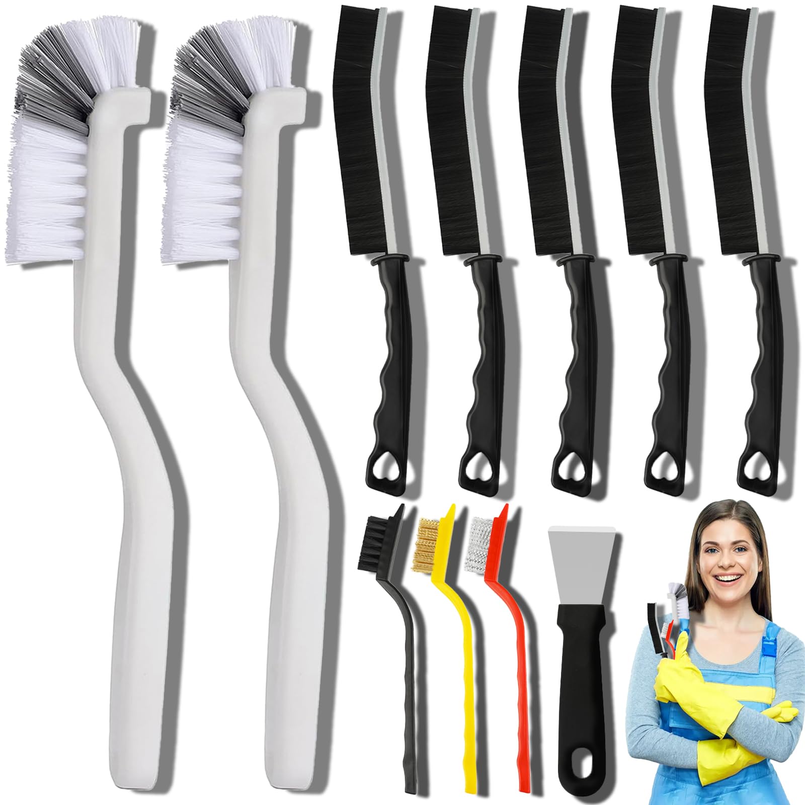 Dfacio 11Pcs Crevice Cleaning Brush Set, Hard Bristle Cleaning Supplies for Kitchen, Bathroom, Corner, Sink, Cup, Teapot, Bottle, Blender
