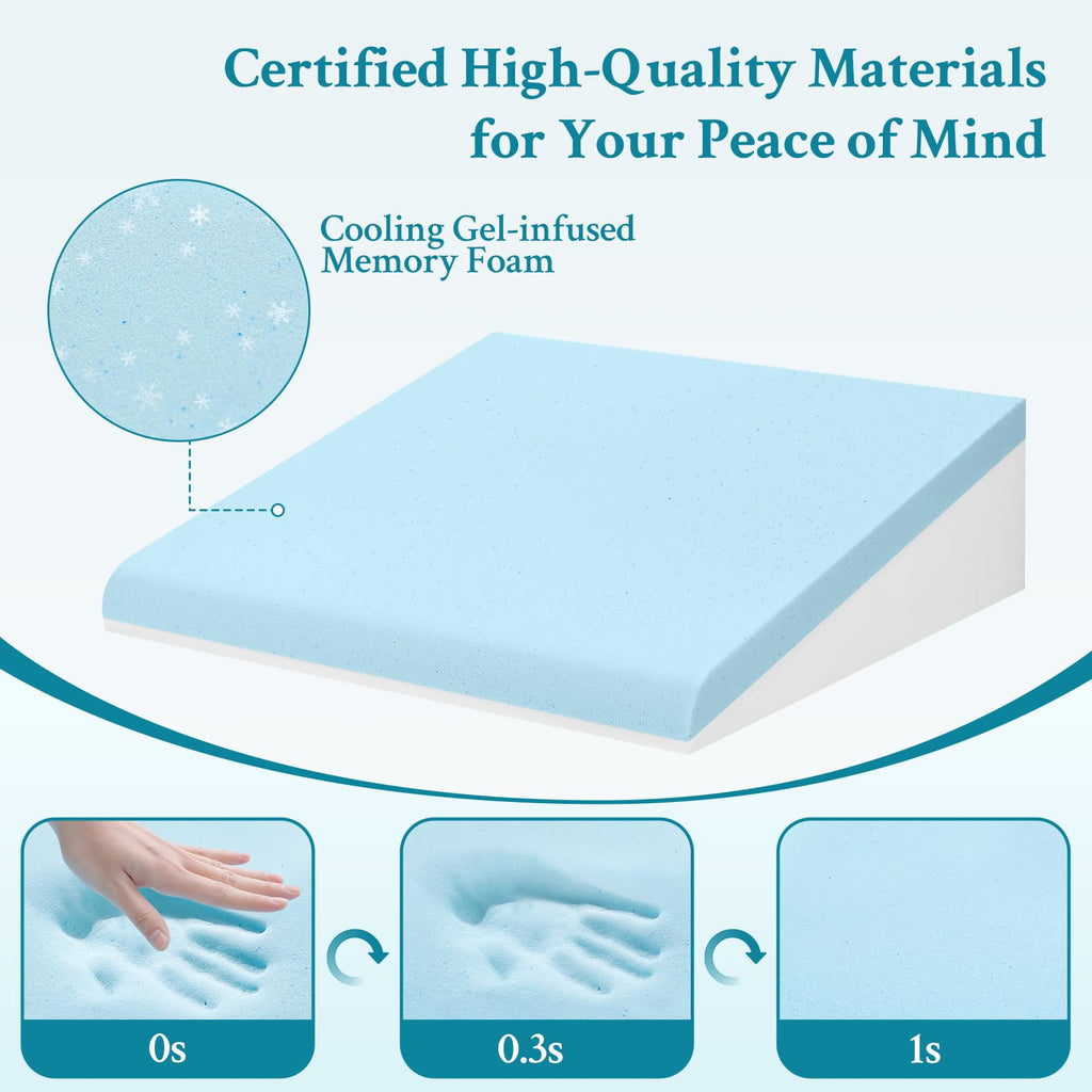 Domusensus Wedge Pillow for Sleeping, 7.5" Bed Wedge Pillow for After Surgery, Triangle Pillow Wedge for Heartburn, Acid Reflux, GERD, Back Pain Relief, Neck Pain, Soft & Cooling Memory Foam Top