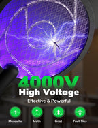 YISSVIC Electric Fly Swatter Bug Zapper Racket 4000V LED Screen Dual Modes Fly Zapper Rechargeable for Indoor Home Office Backyard Patio Camping (Black)
