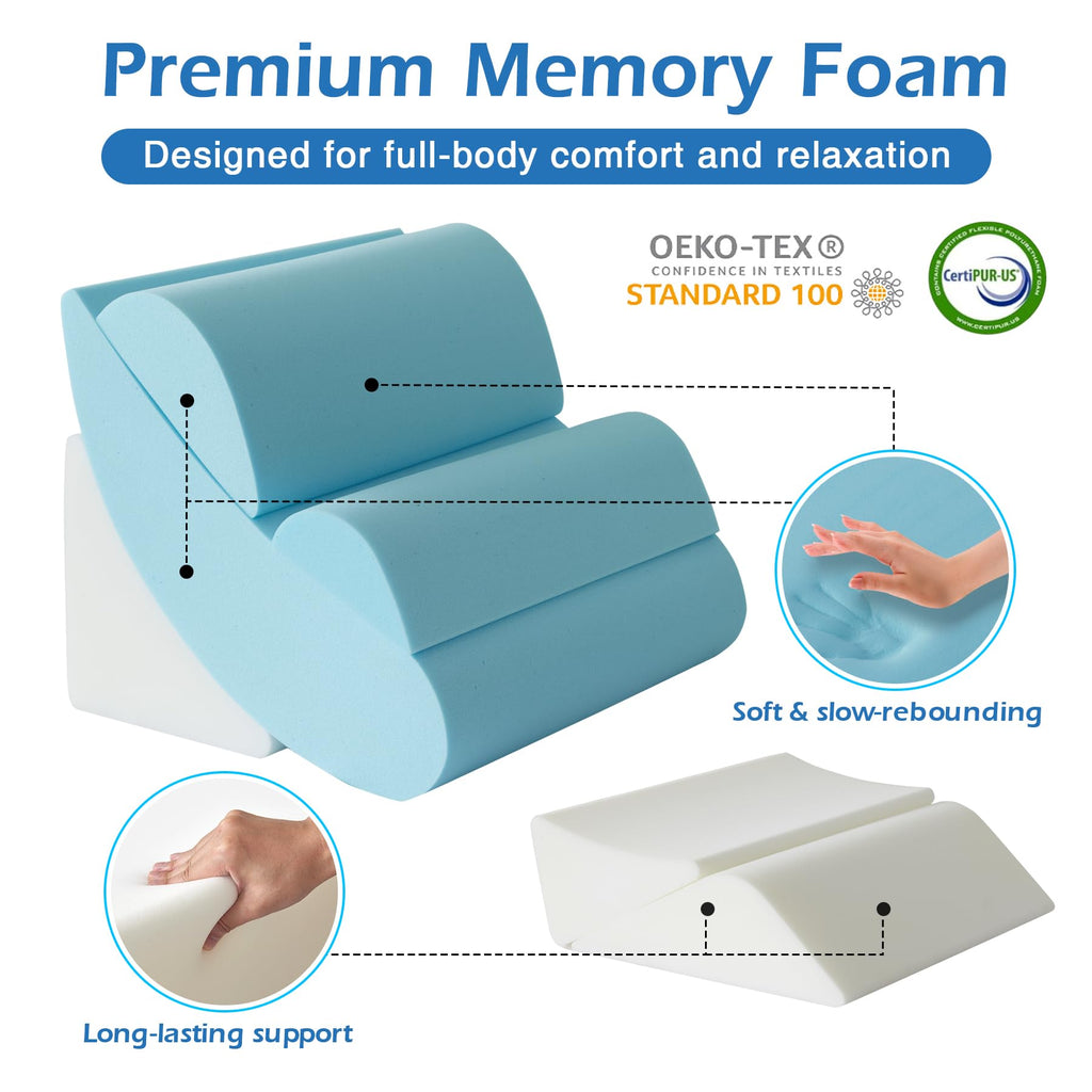 Ahpmeoa 6PCS Wedge Pillow Set for After Surgery, Orthopedic Bed Wedge Pillow for Headboard, Memory Foam Back Pillow for Bed Sitting Up, Sit Up Pillow for Acid Reflux Relief, GERD, Anti Snoring (White)