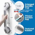 LEVERLOC Grab Bars for Bathtubs and Showers, 17inch Handicap Grab Bars with Two Suction Cups, Easy to Install & Remove Bathroom Shower Grab Bar for Seniors, Suction Shower Handle for The Elderly, Gray