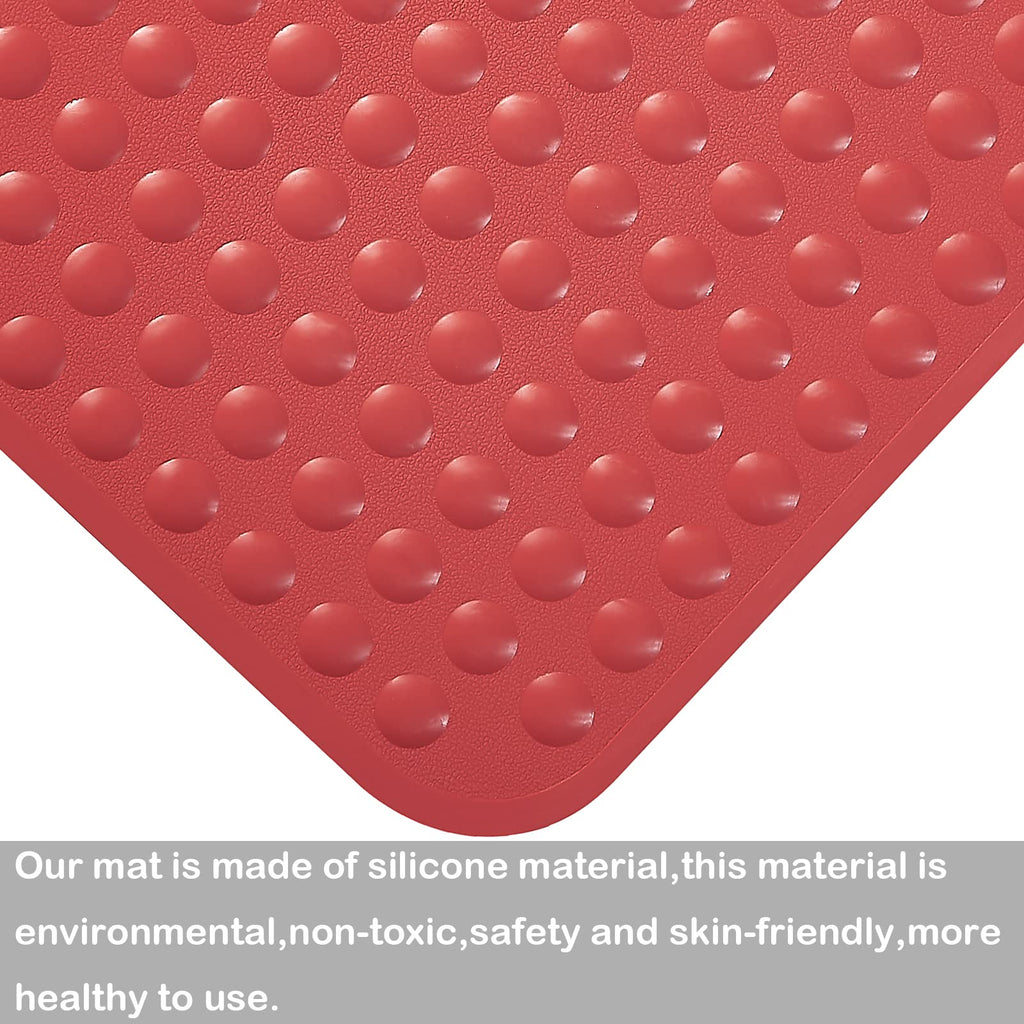 Yanzifly Bathtub Mat Non Slip Bath Mat for Tub Silicone Soft & Safe, Bath Tub Mat Non Slip Shower Mats, Suction Cups Bath Tub Anti Slip Matt for Kids Elderly Non Toxic, Machine Washable-Red