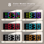 JALL 12'' Large Digital Wall Clock with Remote Control, Big LED Screen Dispaly, 8 RGB Colors, DST, Night Light for Living Room, Bedroom, Gift for Elderly (White)