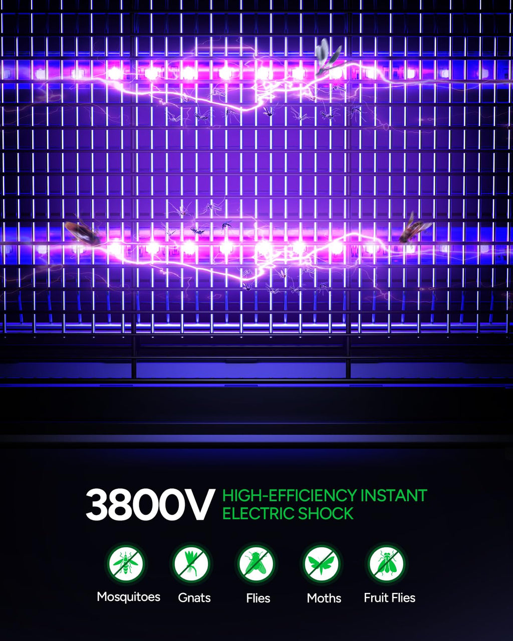 Buzbug LED Bug Zapper Indoor Outdoor, Rechargeable 5200mAh, Dual Band Attraction, 50000H Long-Life LED Bulbs, Portable Mosquito Zapper, Fly Trap Mosquito Trap, Fly Killer Fly Zapper – MA015C