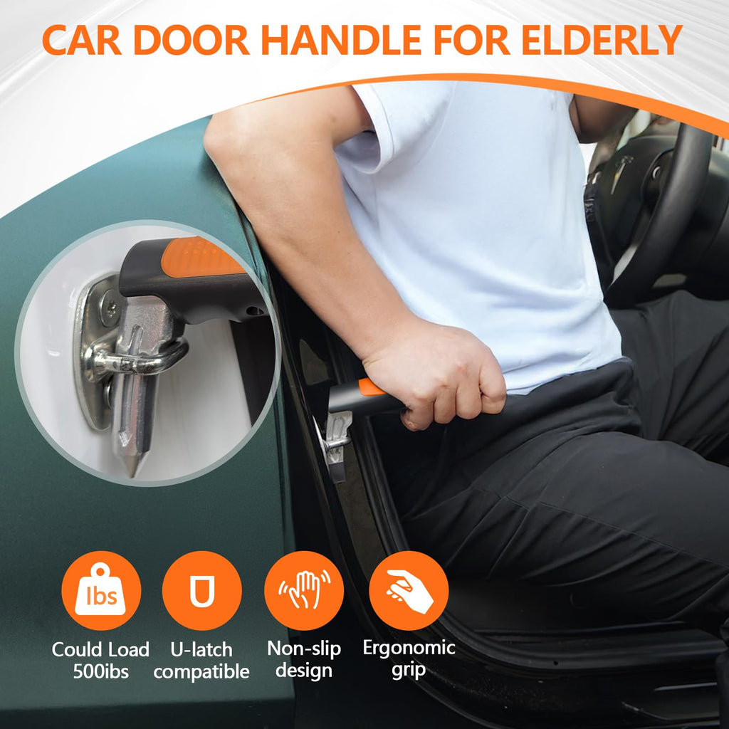Kaiedos Car Door Handle for Elderly - 4 in 1 Auto Cane Portable Vehicle Support Handle Door Assist Bar, 2 Pack Car Handle Assist，Max Load: 500 Lbs, Anti-Slip Design (Orange)