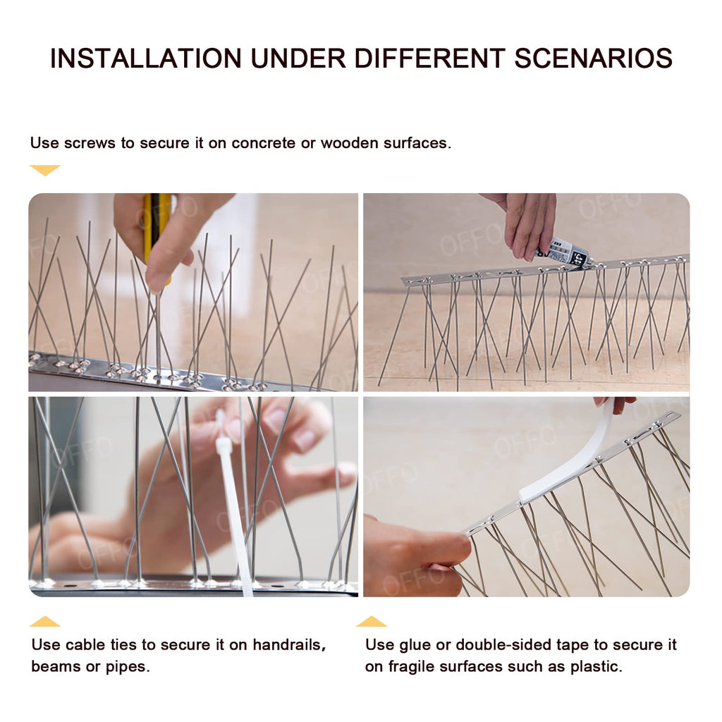OFFO Bird Spikes with Stainless Steel Base, Durable Bird Repellent Spikes Arrow Pigeon Spikes Fence Kit for Deterring Small Bird, Crows and Woodpeckers, Covers 3.4 Feet(1.04m)