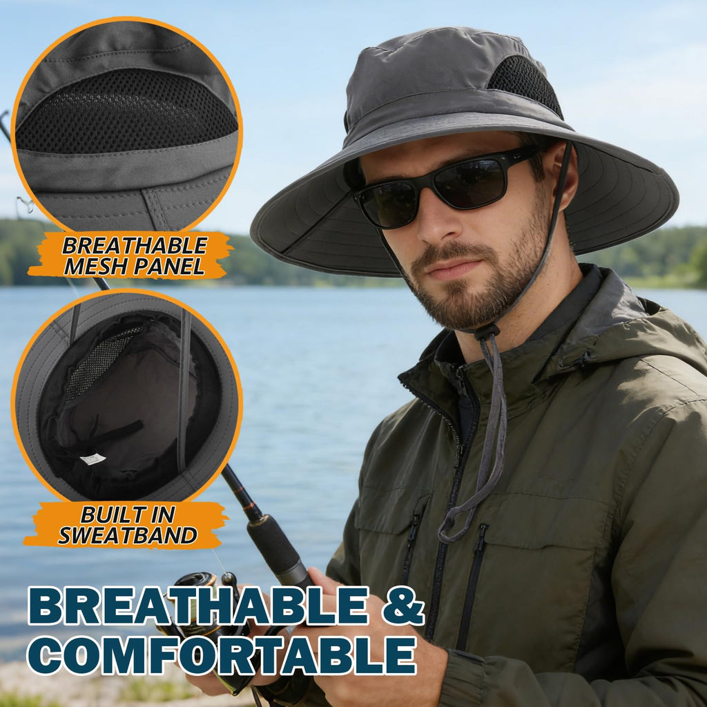 Men's Waterproof Sun Hat, Outdoor Sun Protection Bucket Safari Cap For Safari Fishing Hunting Dark Gray One Size
