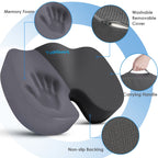 TushGuard Seat Cushion for Office Chair Memory Foam Non-Slip Cushion Back, Coccyx, Sciatica, Tailbone Pain Relief Butt Pillow for Office Chair, Car, Wheelchair, Grey, X-Large