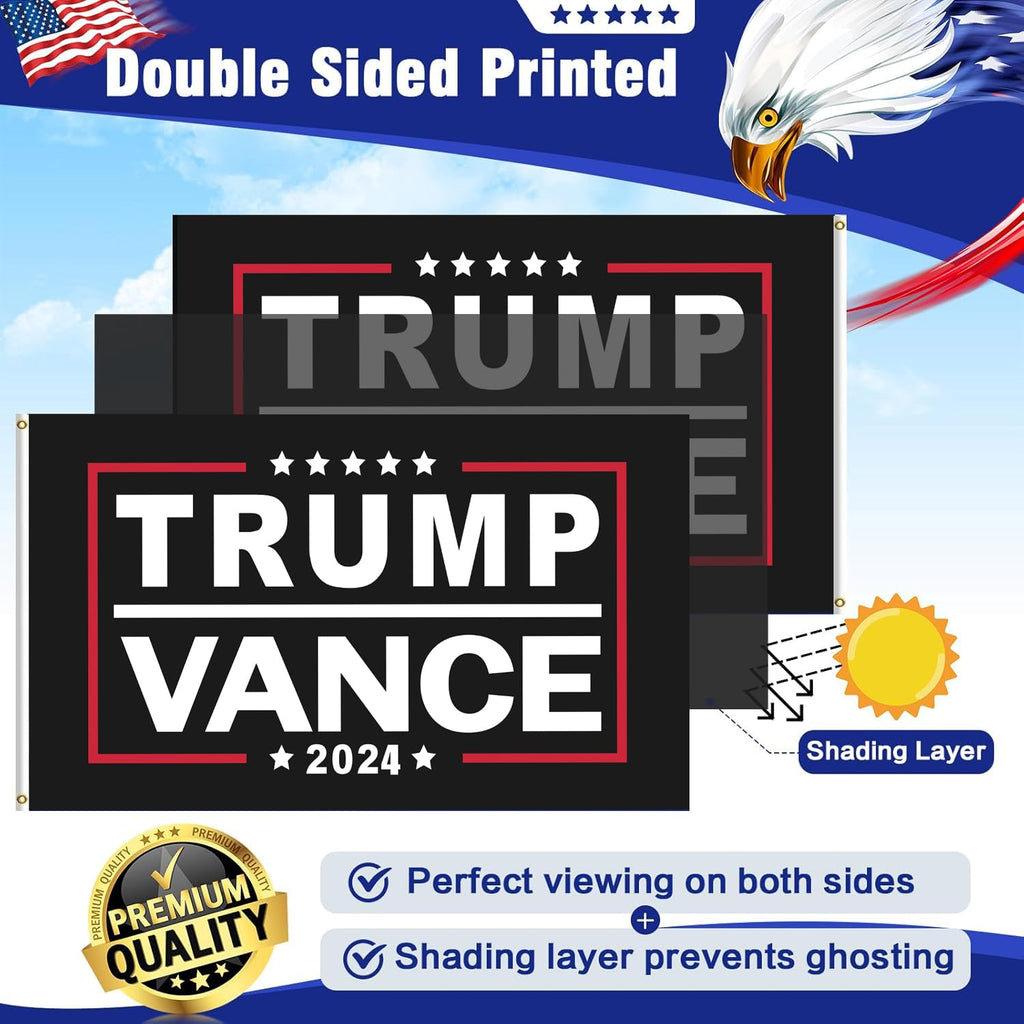 Trump Vance 2024 Flags Made in USA Double-Side 3-Ply Flag 3×5 Ft Donald Trump J.D. Vance 2024 President Flag With 2 Brass Grommets UV protection Vivid Color Fade Resistant for Indoor Outdoor