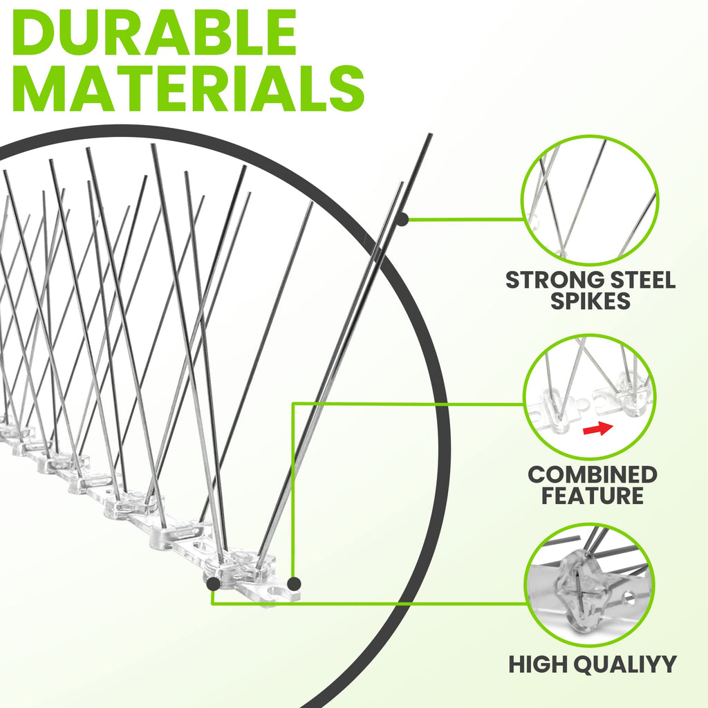 Bird Spikes - Pigeon Spikes - Bird Deterrent Spikes - Stainless Steel - Pigeon & Seagull Defense - Easy Setup - Keeps Birds Under Control - Covers 10 feet
