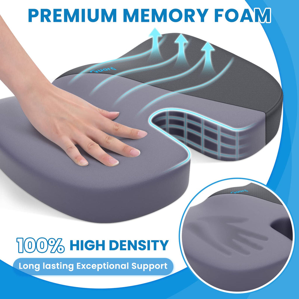 TushGuard Seat Cushion, Office Chair Cushions, Car Seat Cushion, Non-Slip Relief Chair Pad, Memory Foam Butt Pillow for Computer Desk, Office Chair, Grey