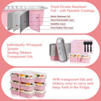 YQER 100 Pack Mini Loaf Pans with Lids and Spoons Sealing Sticker, 6.8oz Mini Cake Pans for Baking, Disposable Aluminum Foil Loaf Pans, Pink Loaf Baking Pans, Small Cake Containers With Lids