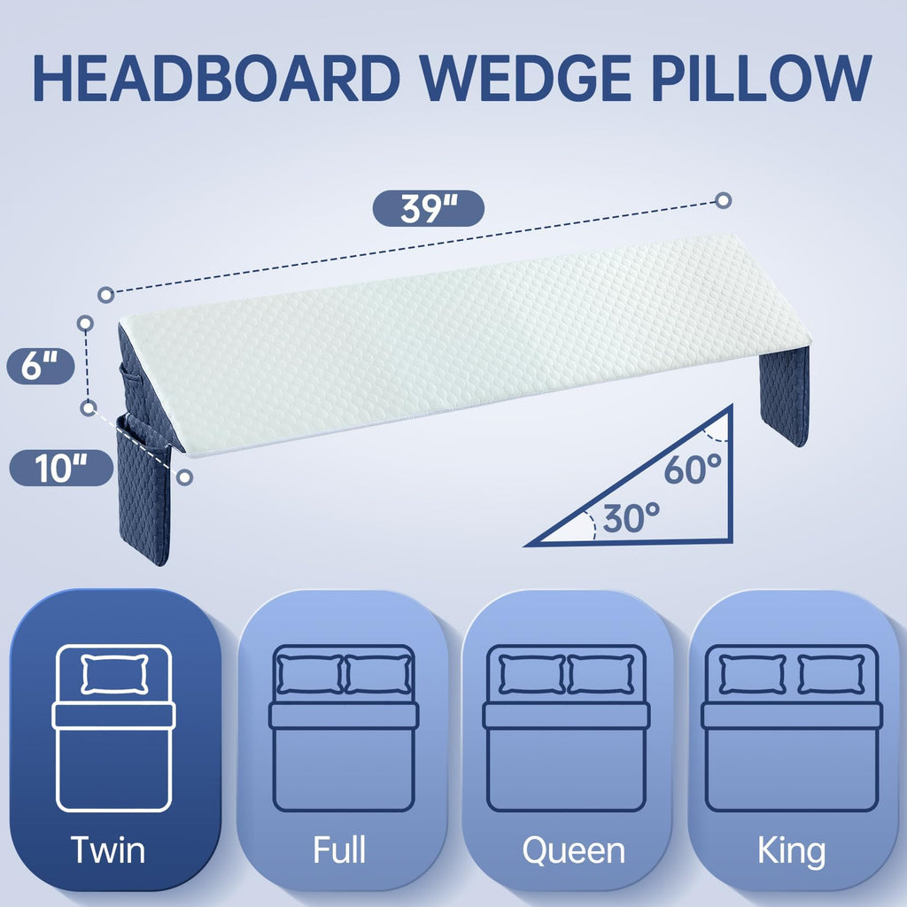 Welzona Twin Size Wedge Pillow Headboard/Bed Wedge Pillow for Headboard, Bed/Mattress Gap Filler (0-6"), Triangle Pillow Wedge for Gap, Comfortable High Density Foam Pillow (39"x 10"x 6")