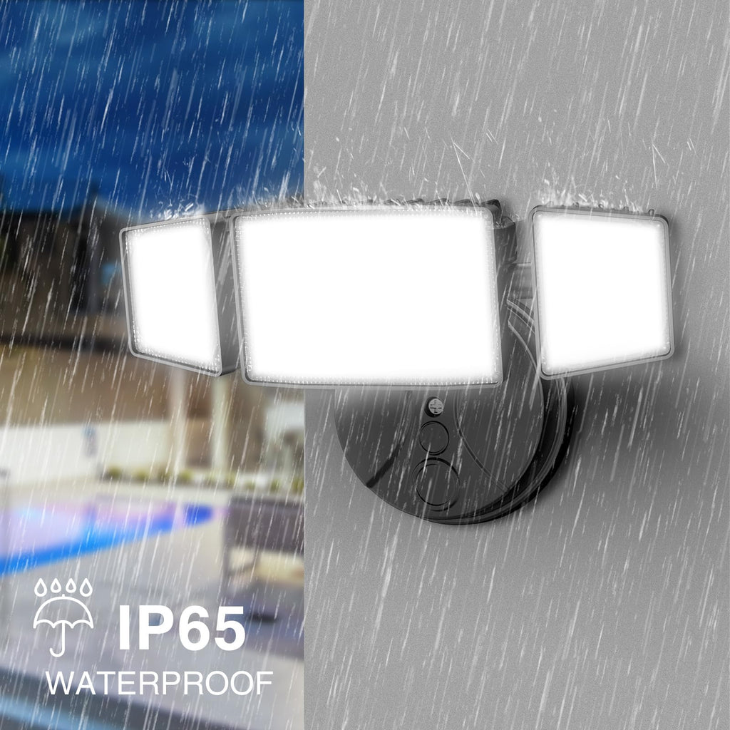 Onforu 75W Flood Lights Outdoor, 7000LM Brightness Security Lights Switch Controlled, 3 Adjustable Heads, IP65 Waterproof, 6500K Wall Mount Exterior LED Flood Light