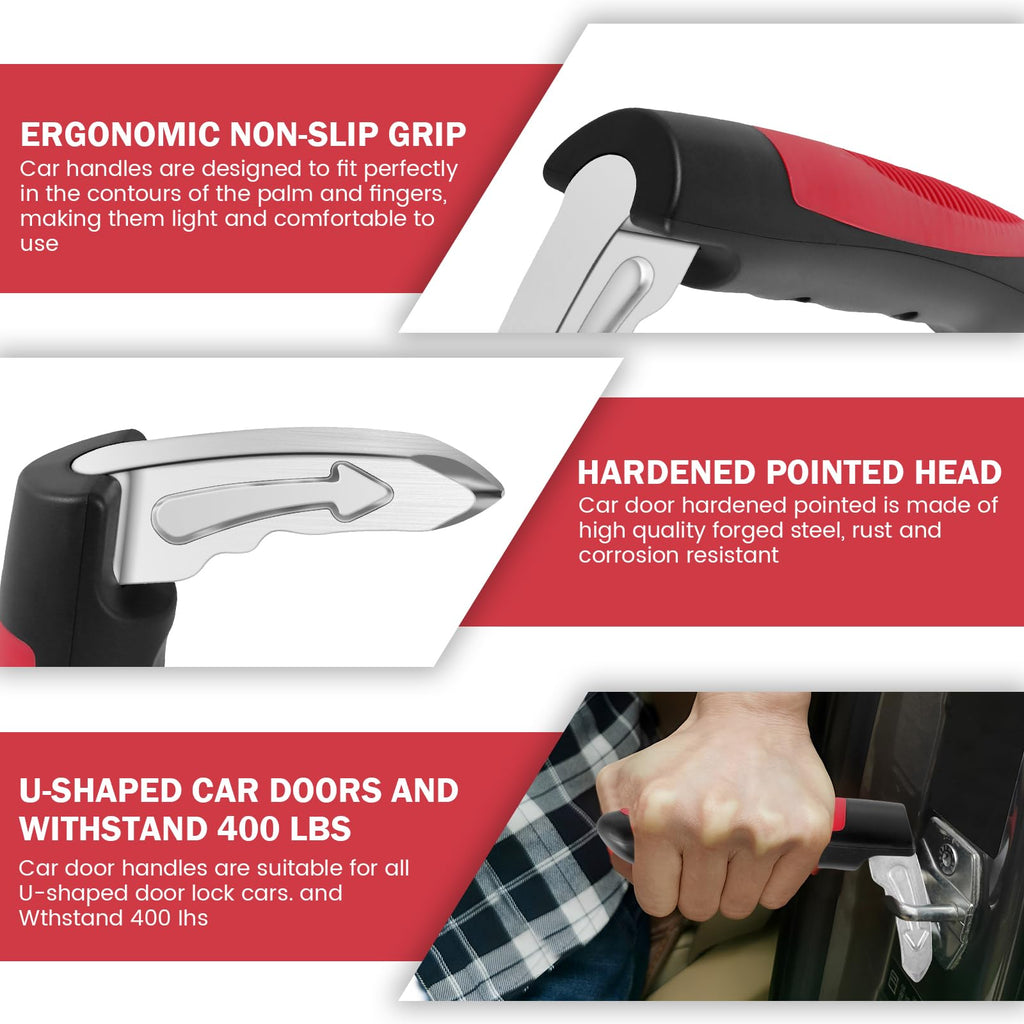 2Pcs Car Door Assist Handle, 3 in 1 Multifunction Portable Vehicle Support Handle, Seat-Belt Cutter and Window Breaker, Car Door Handle Assist for Elderly and Car Emergency Tool (Red)