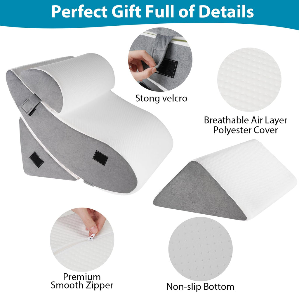 AAAini 4PCS Orthopedic Wedge Pillow Set,Wedge Pillow for Sleeping, Knee, Lumbar and Back Pain Relief,Adjustable Bed Pillow for Acid Reflux,Anti Snoring & GERD - White