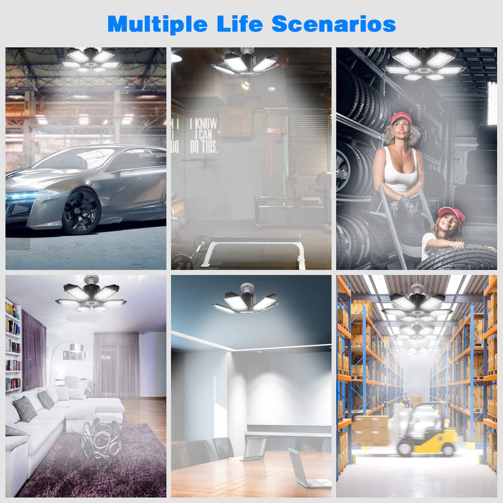 POLARPRA LED Garage Light - 160W LED Garage Ceiling Lights 16000LM Super Bright Garage Lighting with 6 Deformable Panels E26/E27 Screw in Led Shop Lights for Basement Workshop Warehouse Attic