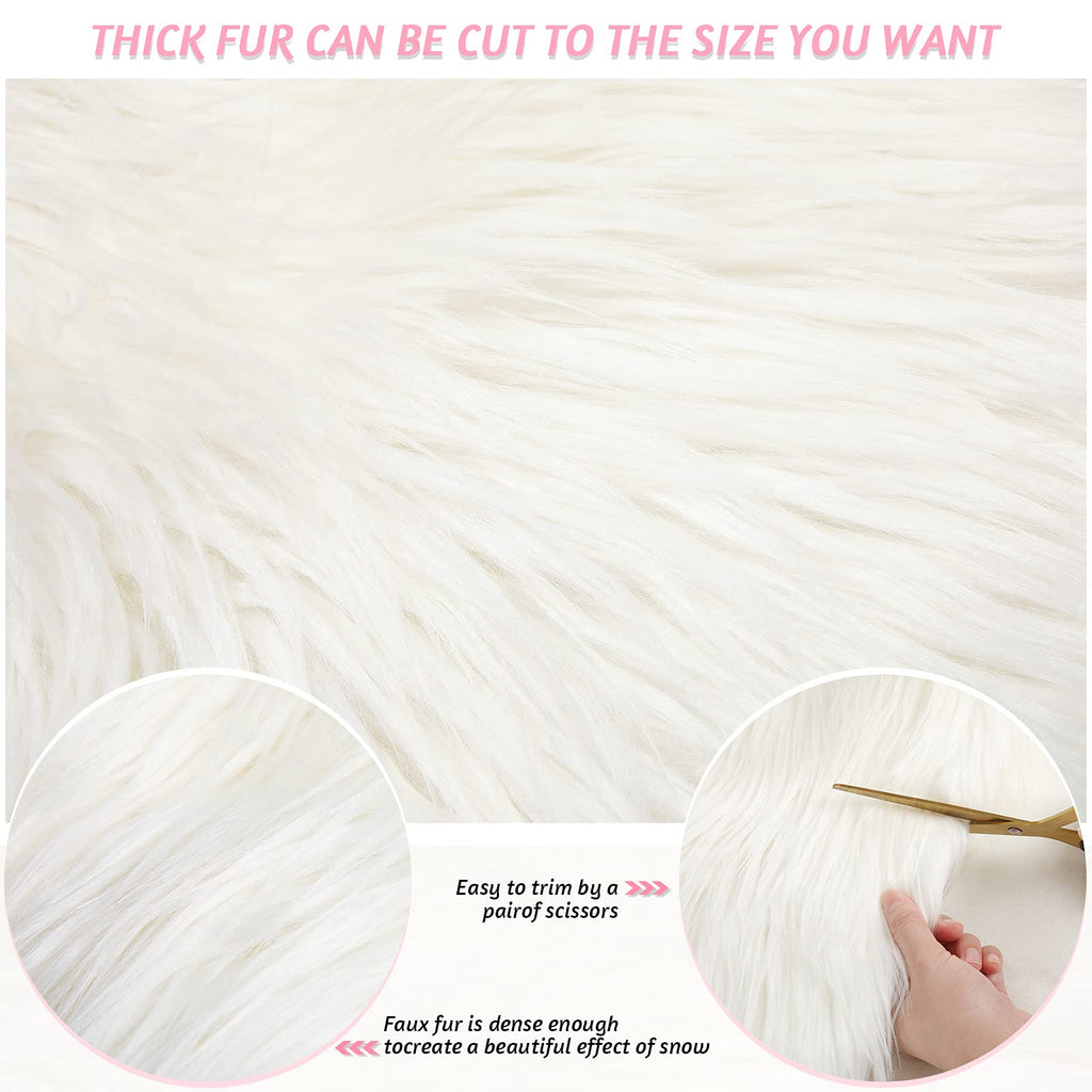 Faux Fur Fabric Christmas Fluffy Fuzzy Craft Shaggy Synthetic Plush Patch Sewing Fur Cuts for DIY Halloween Winter Costume Gnome Beard Miniature Dolls Costume Rugs Mats (White,60 x 18 Inch)