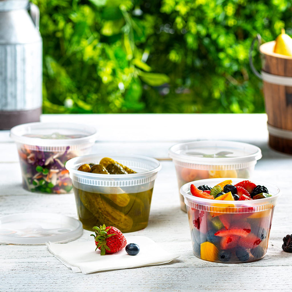 GUSTO [48 Sets 16 oz. Plastic Deli Disposable Food Storage Containers With Airtight Lids (Formerly Comfy Package)