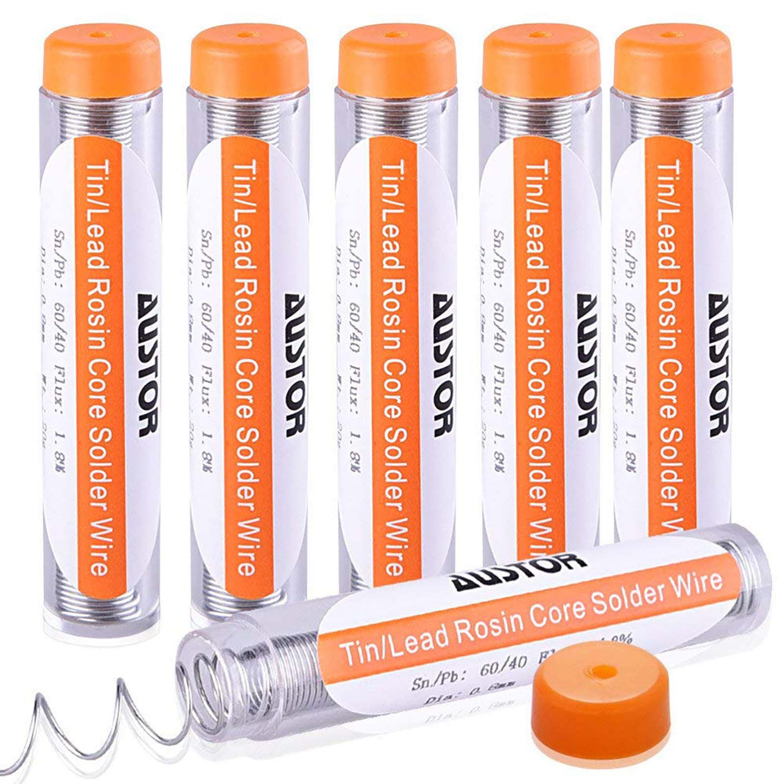 AUSTOR 6 Pack 60-40 Rosin Core Solder, Solder Wire Tin Lead Electrical Soldering Tools Diameter 0.8mm, 20g
