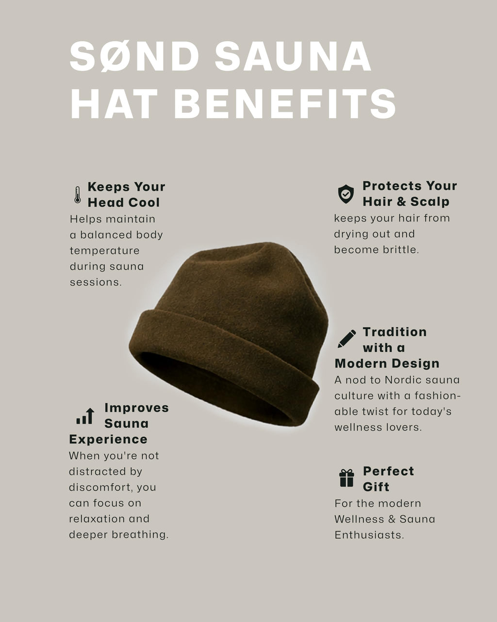 SØND - Sauna Hat for Men & Women - Merino Wool Heat Insulation & Hair Protection - Wool Sauna Cap & Banya Hat - Sauna Accessory - Beanie Style - Green