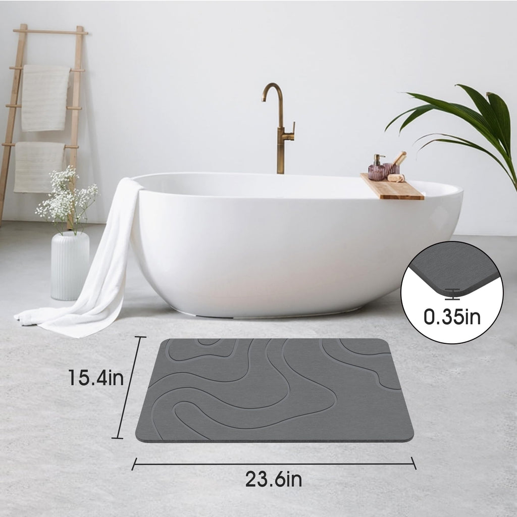 ZIKIBL Stone Bath mat Diatomaceous Earth Bath Mat Super Absorbent Non-Slip Diatomite Stone Bath Mats for Bathroom Quick-Drying Stone Shower Mat Easy to Clean（24 * 16'' Grey）