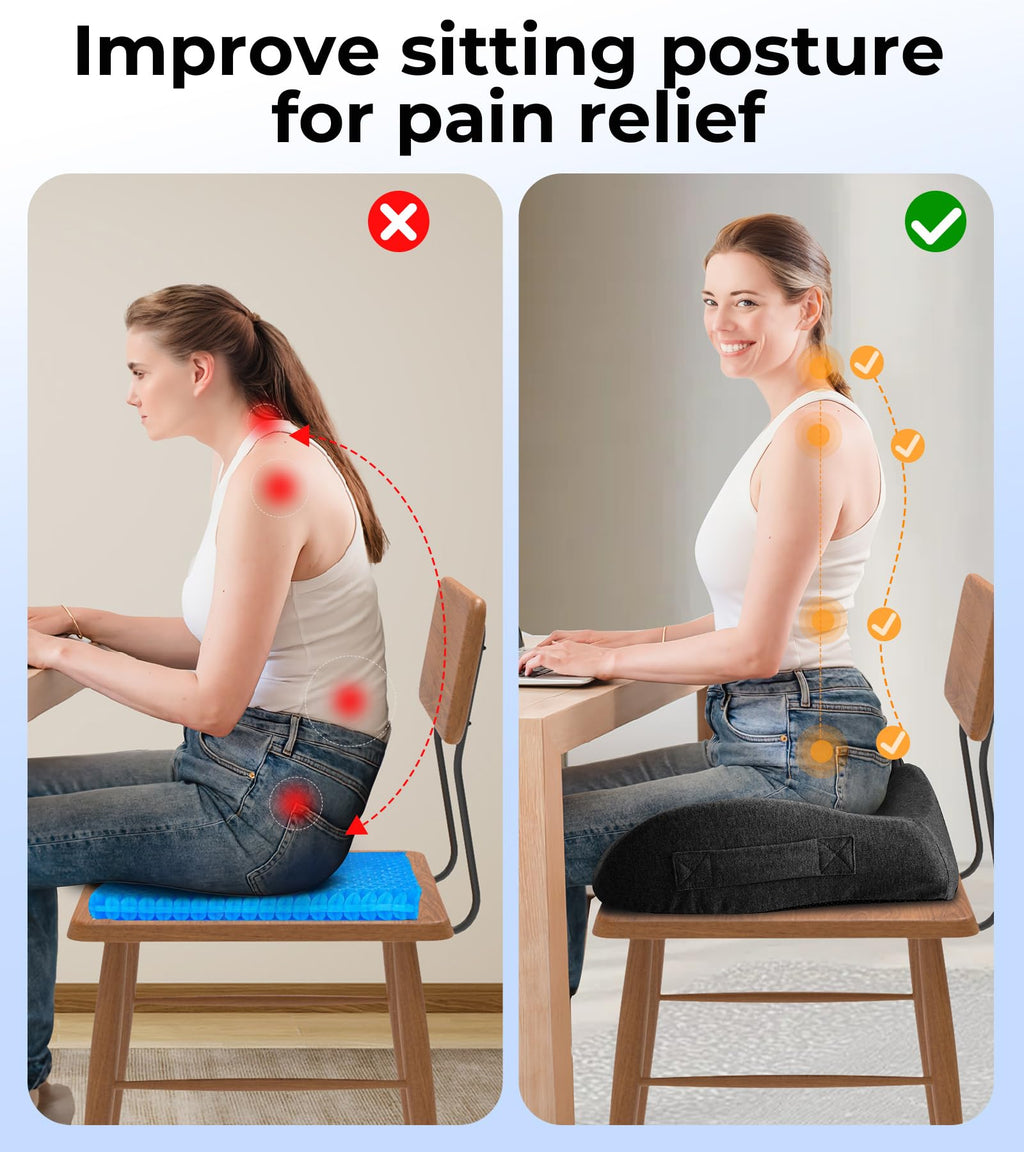 Airllantry Seat Cushion, Memory Foam Pressure Relief Coccyx Cushion for Tailbone Pain, Extra-Large Butt Pad for Office Chair, Car Seat, and Gaming Chair Pain Relief, Extra Cover