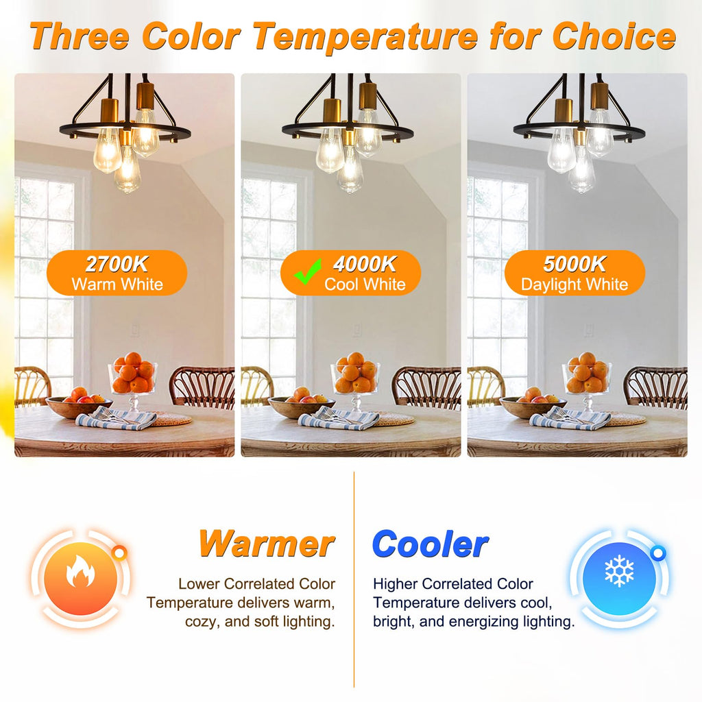 Ascher Vintage LED Edison Bulbs, 6W, Equivalent 60W, Non-Dimmable, High Brightness Cool White 4000K, ST58 Antique LED Filament Bulbs with 80+ CRI, E26 Medium Base, Clear Glass, Pack of 6