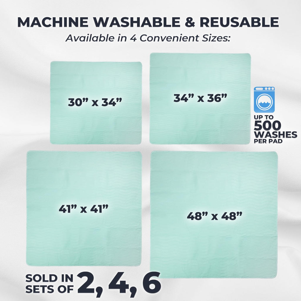 GREEN LIFESTYLE® Washable Underpads - Heavy Absorbency Reusable Bedwetting Incontinence Pads for Kids, Adults, Elderly, and Pets - Toddler Mattress Pads for Bed, Sofa, Floor (Pack of 4 - 34x36)