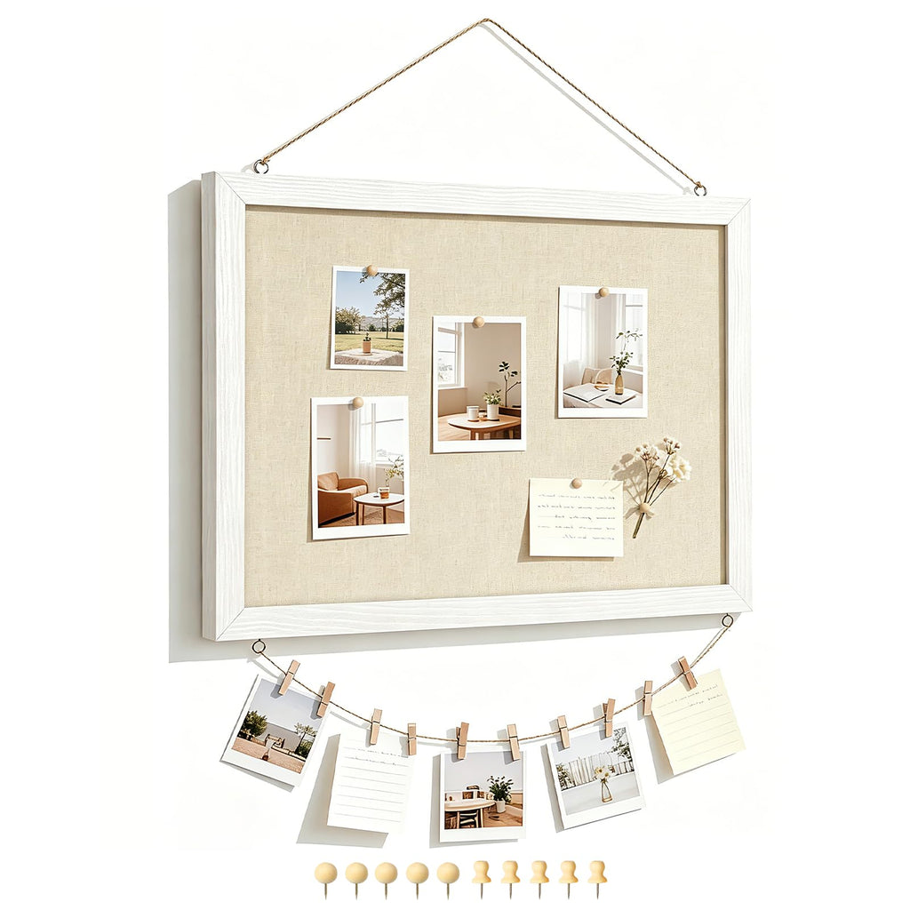 Bulletin Boards with Linen 1-Pack 16''X 12'' Double-Sided Cork Board for Walls Wood Framed Bulletin Boards, Small Pin Board for Home Kitchen Office Decorative Hanging 10 Pushpins