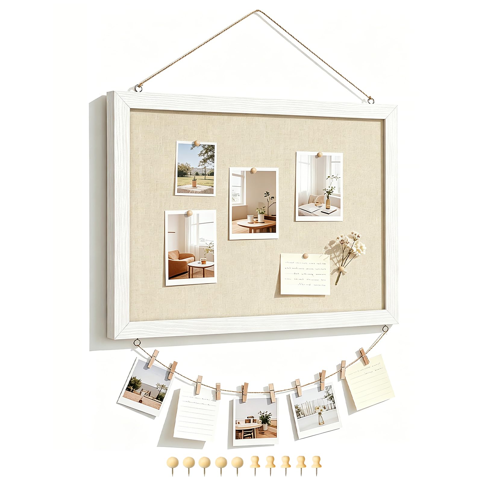 Bulletin Boards with Linen 1-Pack 16''X 12'' Double-Sided Cork Board for Walls Wood Framed Bulletin Boards, Small Pin Board for Home Kitchen Office Decorative Hanging 10 Pushpins