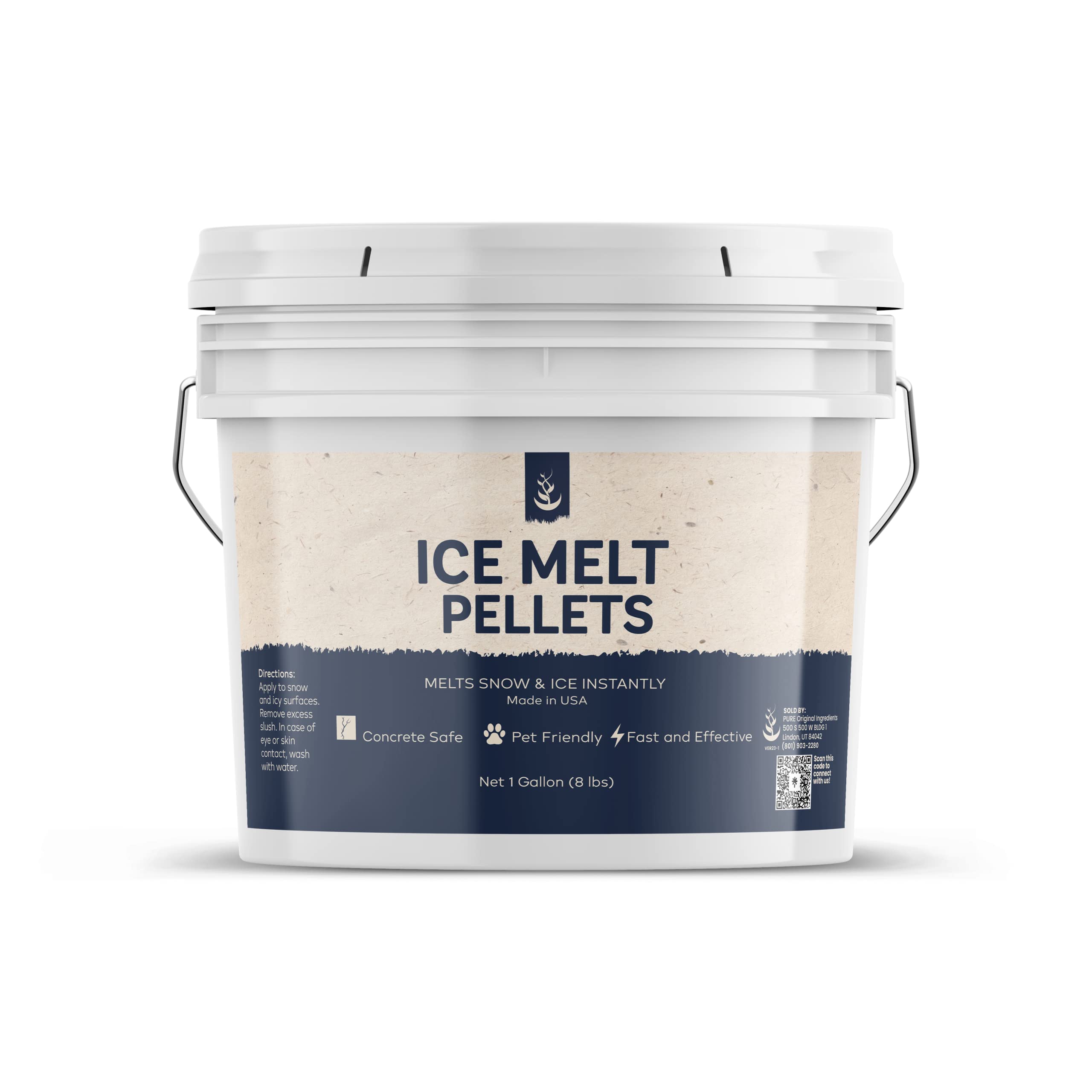 PURE ORIGINAL INGREDIENTS Ice Melt Pellets (1 Gallon) Fast-Acting & Powerful, Safe on Concrete, Asphalt & Wood, Non-Corrosive