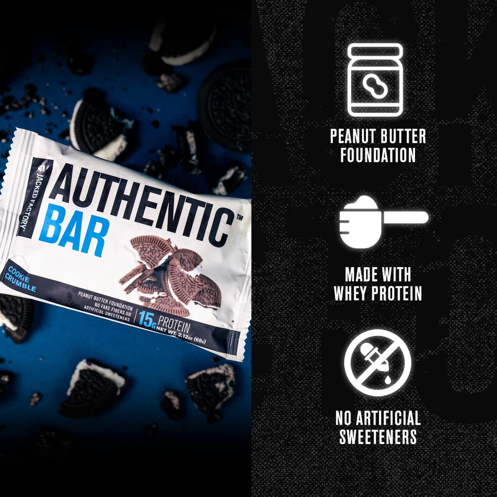 Authentic Bar Cookie Crumble Protein Bars - Tasty Meal Replacement Energy Bars w/ 15g Whey Protein Isolate, Natural Sugars from Pure Honey, Healthy Fat Peanut Butter Foundation - 12 Pack