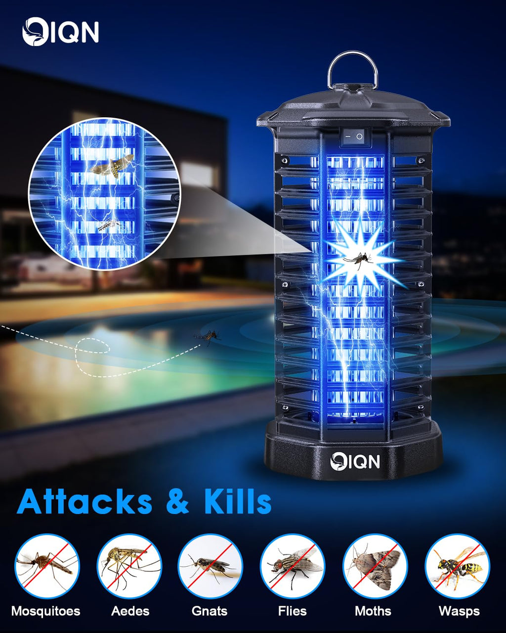 Bug Zapper Outdoor, Plug in Electric Mosquito Fly Zapper w/ 15W Light & 4200V Grid & on/off Switch, Mosquito Traps & Killer for Indoor, Kitchen, Patio, Backyard and More (Black)