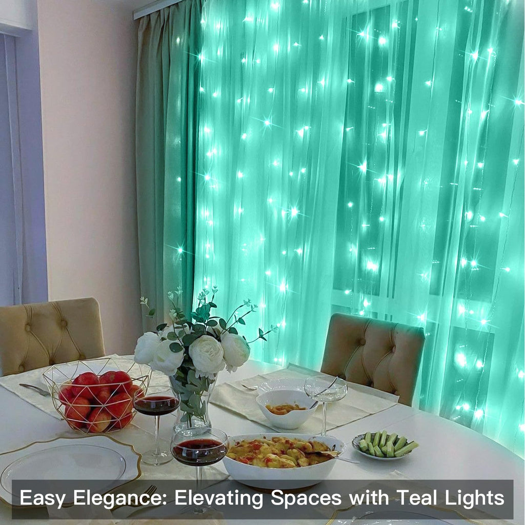 suddus Curtain Lights for Christmas, 200 Led 6.5ft x 6.5ft Hanging String Lights Outdoor, Fairy Curtain Lights for Backdrop, Window, Wall, Party, Garden, Bedroom, Brithday Decorations, Teal